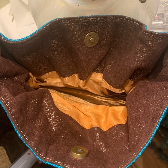 -SOLD-Kathy Van Zeeland Teal Cowgirl Rhinestone Buckle Shoulder Bag - Picture 3 of 8